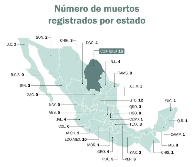 Mapa de las muertes en centros de rehabilitación