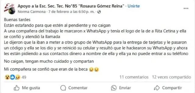 Modus operandi del fraude con la Beca Rita Cetina