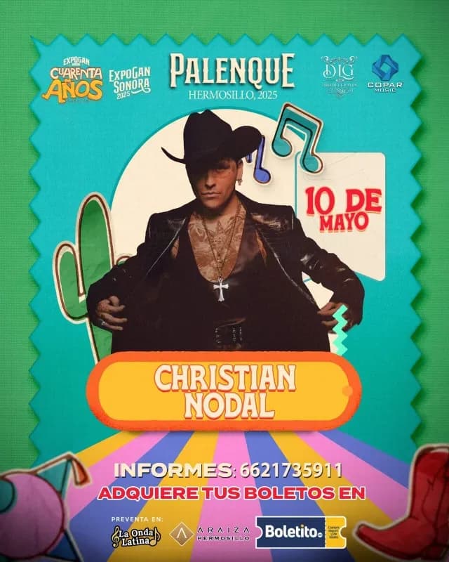 Christian Nodal Vuelve a Hermosillo para Palenque de la ExpoGan 2025. Foto @expogansonora
