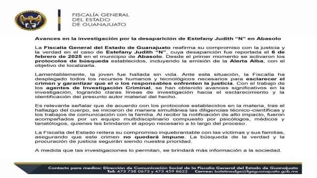 La Fiscalía de Guanajuato compartió el comunicado.
