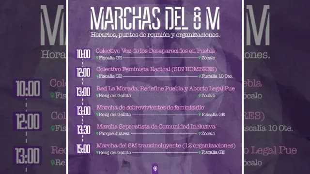 Marchas de colectivos feministas el 8M en Puebla y su recorrido. Foto: WhatsApp