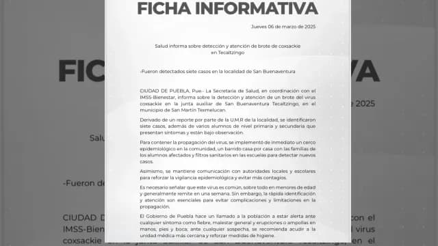 Comunicado oficial sobre el brote del virus Coxsackie. Foto: Gobierno del Estado de Puebla.