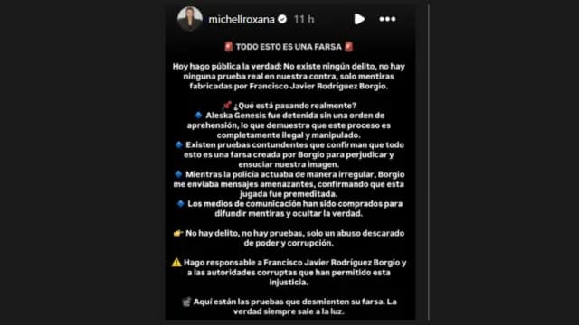 ublicación de Michell Roxana en IG luego de arresto de Aleska. Foto: Instagram Michell Roxana