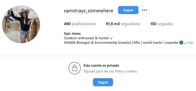 Perfil de Instagram de Sam Jones. Foto: Captura de pantalla