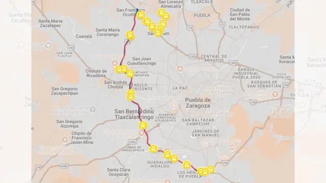 Recorrido y paradas de Línea 4 de RUTA Puebla. Foto: Ruta Puebla