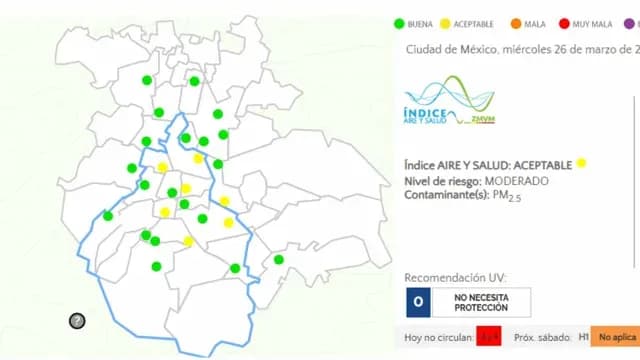 Calidad del aire en el Valle de México el 26 de marzo de 2025