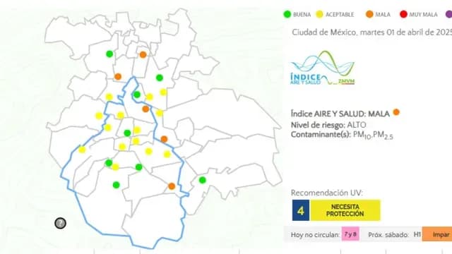 Mapa de la calidad del aire del 1 de abril de 2025