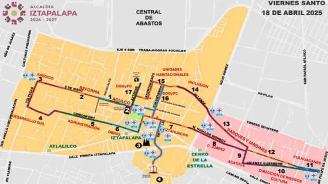 Mapa de calles cerradas en Iztapalapa el Viernes Santo