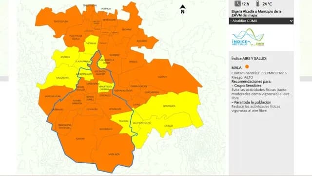 Calidad aire CDMX a las 12:00 horas del 17 de abril. Foto: Dirección de Monitoreo Atmosférico