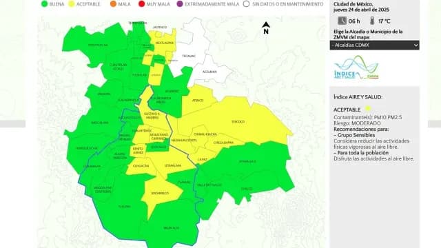 Calidad del aire en CDMX y Edomex a las 06:00 horas. Foto: aire.cdmx.gob