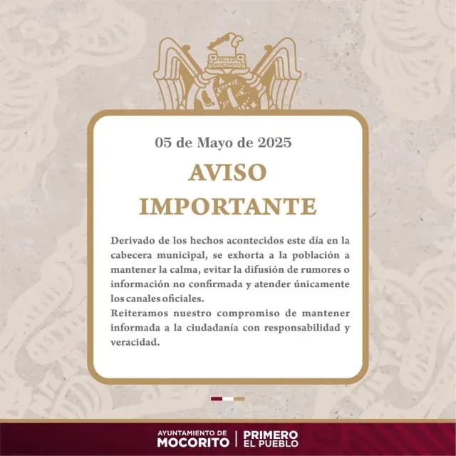 Ayuntamiento de Mocorito Advierte de Balacera. Foto@ Ayuntamiento de Mocorito