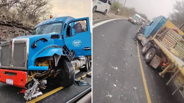 Chocan tráiler y autobús con pasajeros en Puerto del Gato, en Tehuitzingo. Foto: Redes sociales