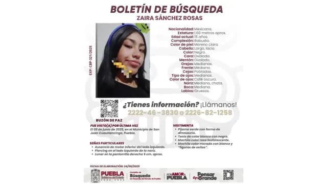 Zaira desapareció en el municipio de Cuautlancingo