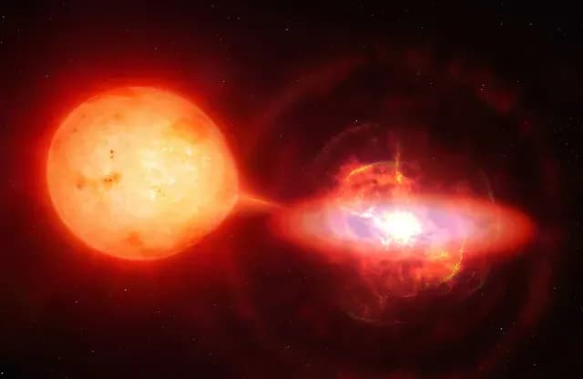 Ilustración de una estrella binaria que se come a su hermana