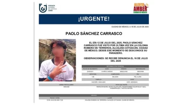 Paolo Sánchez Carrasco fue visto por última vez el 12 de julio