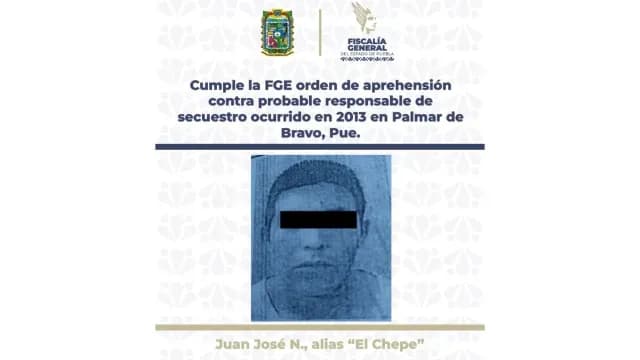 Juan José "N" Aprehendido por Posible Secuestro en Puebla