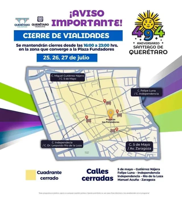 Cierres Viales por el Aniversario de Querétaro