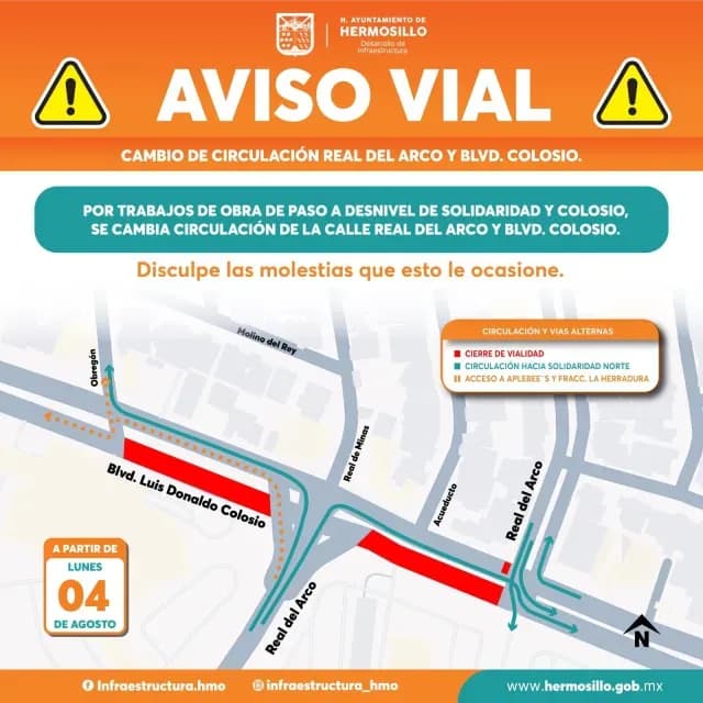 Cambiará la circulación por obra a desnivel en Hermosillo