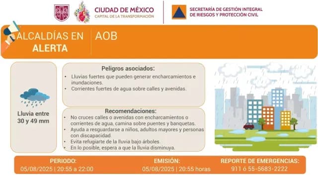 Alerta Naranja por lluvias en Álvaro Obregón, CDMX
