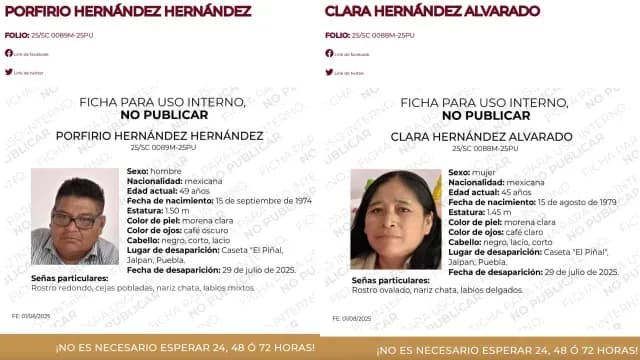 Matrimonio reportado como desaparecido fue localizado sin vida en Puebla. Foto: CEBV