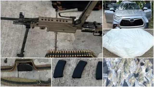 Armas, autos e insumos decomisados en Culiacán. Foto: Gabinete de Seguridad