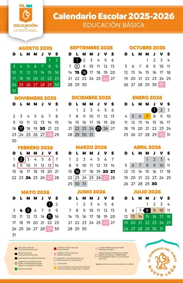 Calendario Escolar Nuevo León 2025-2026
