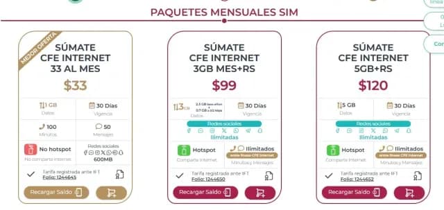 Así se ve el sitio donde puedes contratar internet y telefonía a precios accesibles. Foto: CFE