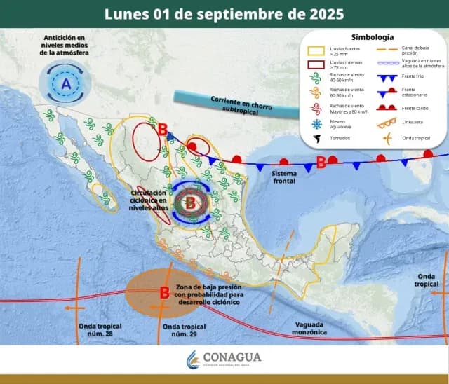 Trayectoria del primer frente frío 2025, en México. Foto: Conagua