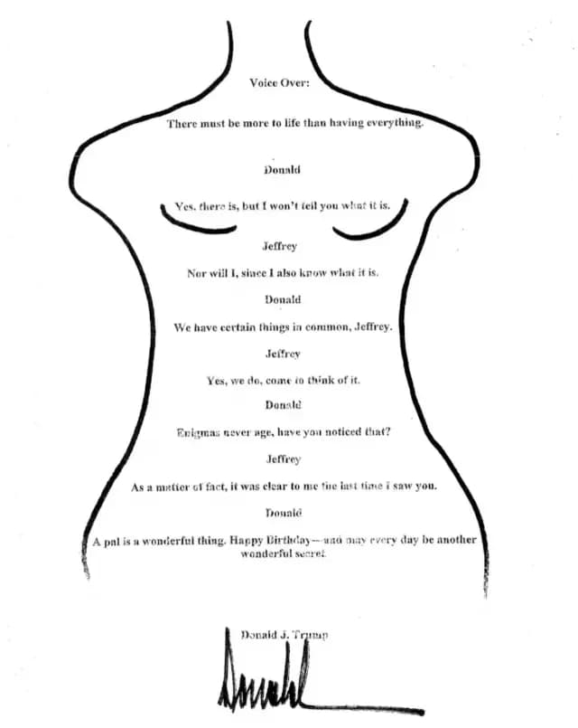 Supuesta nota de cumpleaños enviada por Trump a Epstein