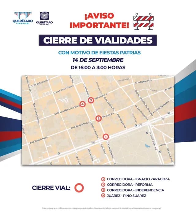Cierres Viales en Querétaro 14 de Septiembre 2025