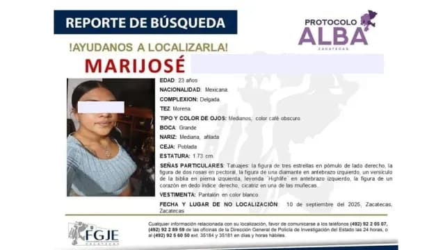 Ficha de búsqueda de Marijosé en Zacatecas. Foto: Fiscalía del Estado de Zacatecas