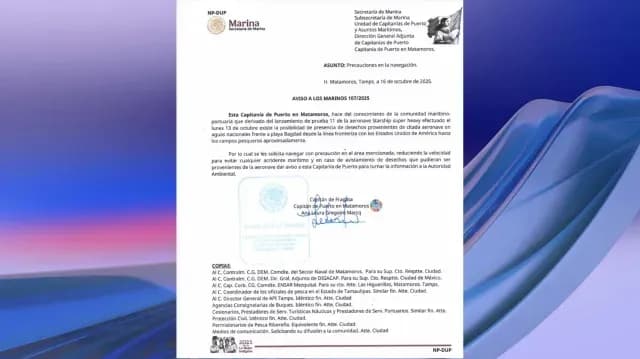La Capitanía del Puerto de Matamoros Emite Aviso Marítimo por Restos de SpaceX