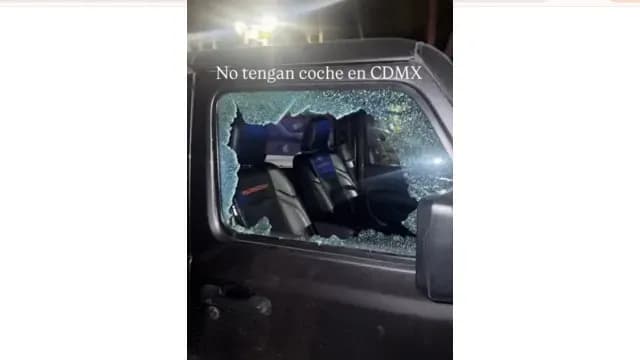 Así quedó la camioneta del actor Patricio José tras el cristalazo que sufrió.