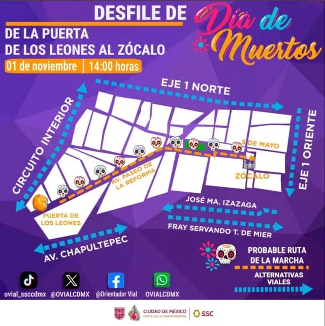 Mapa de la Ruta del Desfile de Día de Muertos