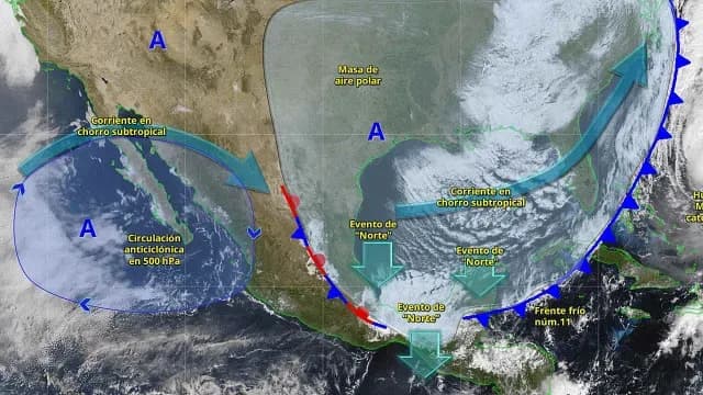 Imagen de satélite del frente frío 11 y su masa de aire polar. Foto: SMN