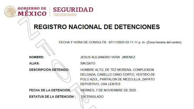 Ficha de detención de Alejandro "N", exrector de la UAEM. Foto: Especial