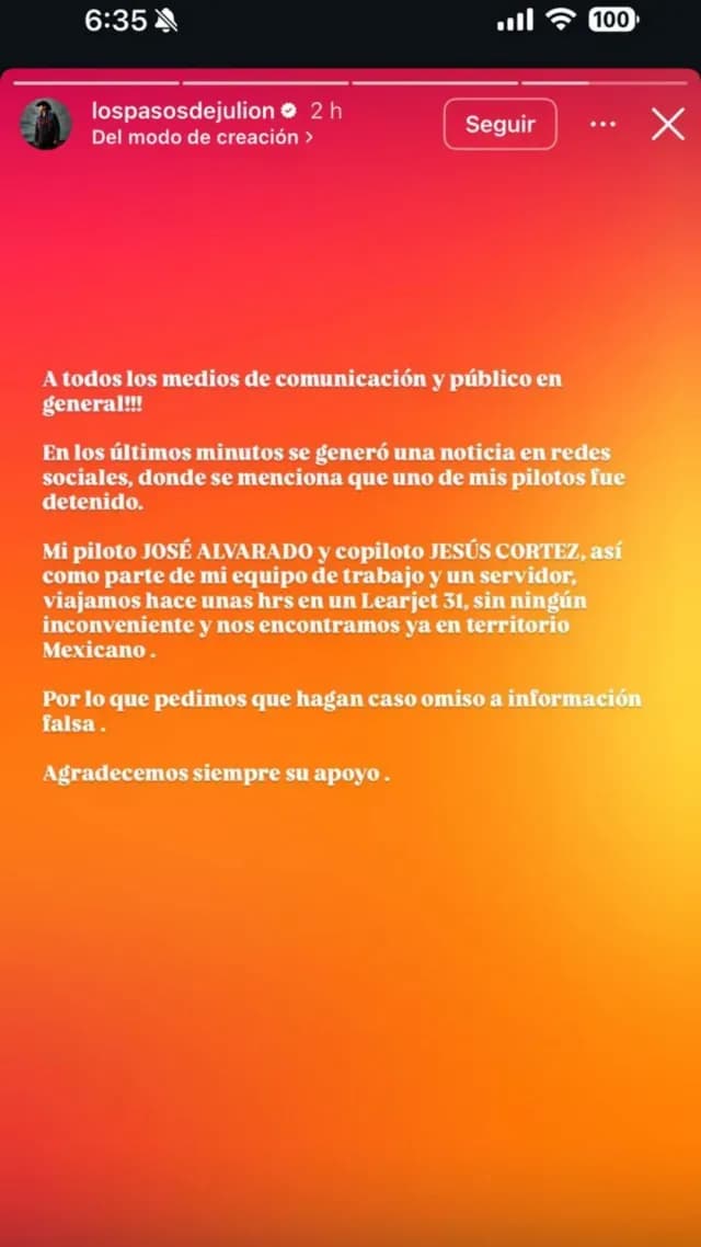 Julion alvarez reaccion piloto detenido stories