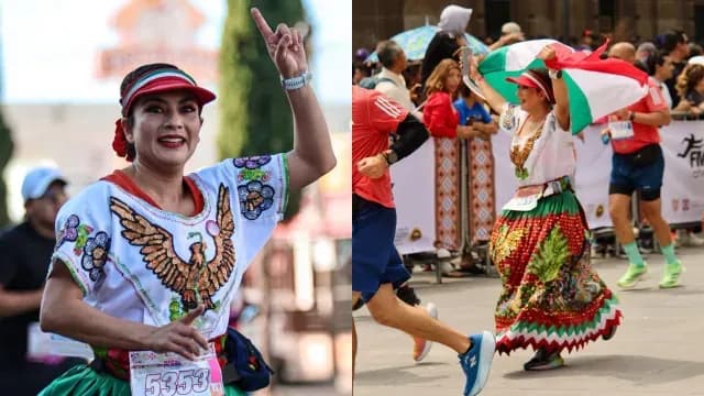 Corredora "China Poblana participó en el Maratón Puebla 2025. Foto: Cortesía Julieta Escobar