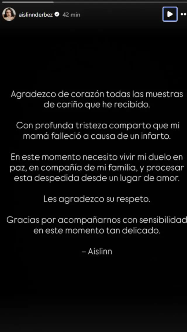 Publicación de Aslinn Derebez en redes sociales.