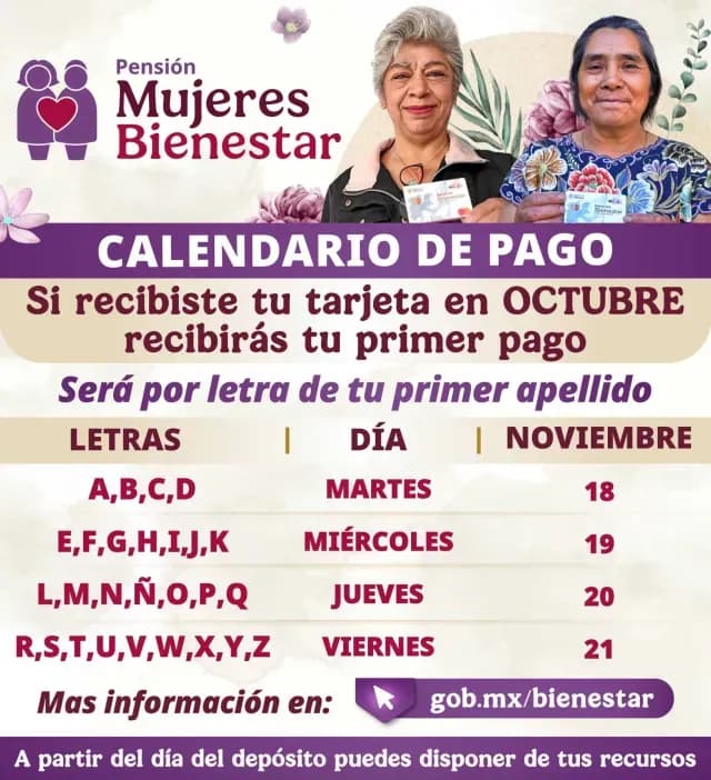 Calendario de Primer Pago Pensión Mujeres Bienestar 2025