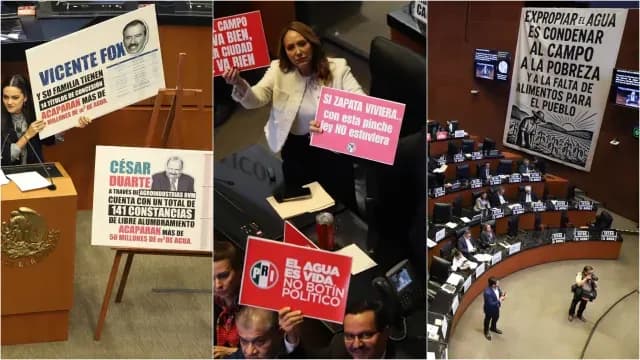 Morena, PRI y PAN despliega diversas mantas y cartelones sobre la Ley de Aguas Nacionales. Foto: Cuartoscuro