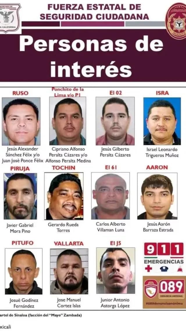 Cartel con información de 11 individuos vinculados a 'Los Rusos', publicada en febrero de 2024. Foto: Fuerza Estatal de Seguridad Ciudadana