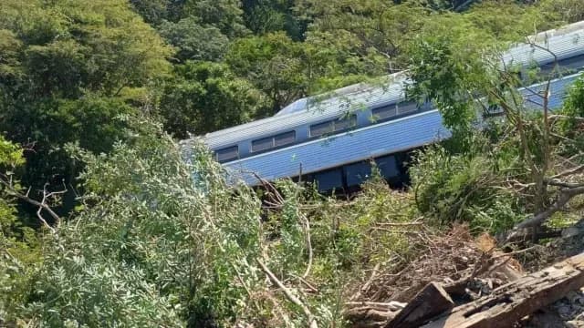 El Tren Interoceánico descarrilado en Oaxaca.
