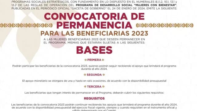 Comunicado de la convocatoria de permanencia Mujeres con Bienestar