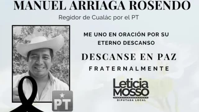 Lamentan muerte de Manuel Arriaga, aspirante del PT a la presidencia de Cualác. Foto: Partido del Trabajo Guerrero