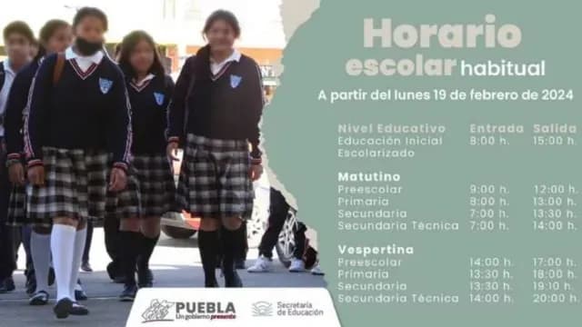 SEP de Puebla anuncia nuevo horario escolar para febrero 2024