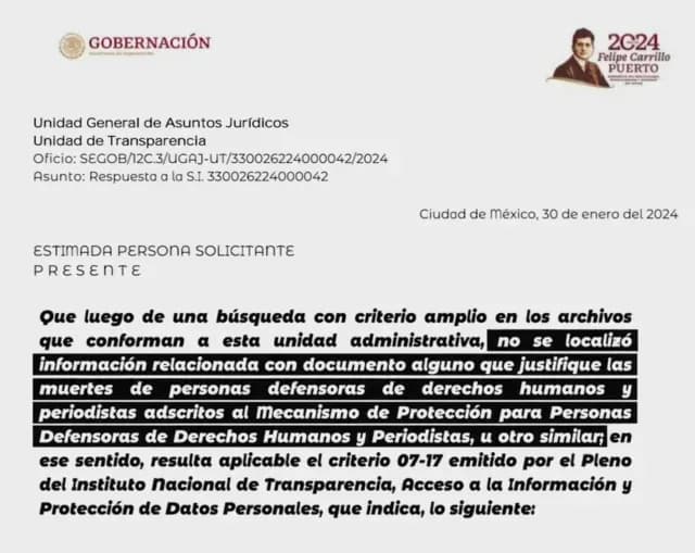 Respuesta de Gobernación