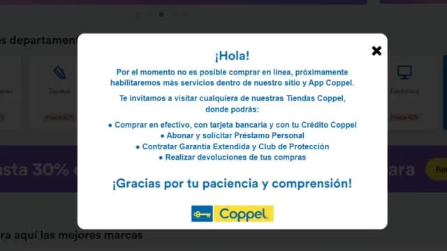 Página Coppel en línea sin sistema 5 de mayo 2024