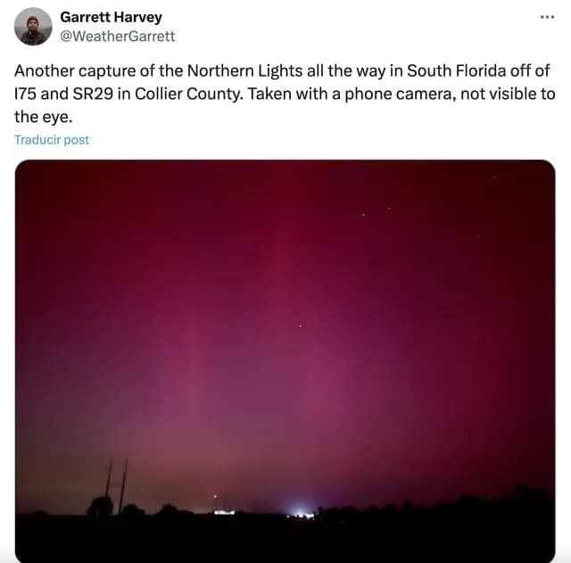 Aurora boreal vista desde el sur de Florida
