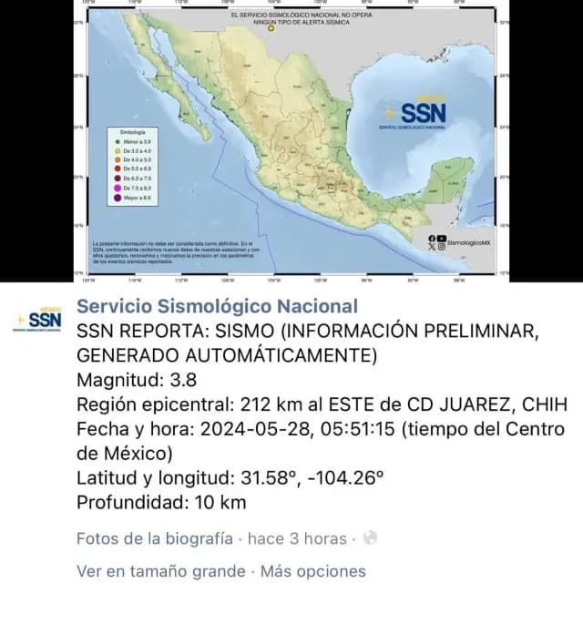 Mediante su cuenta oficial fue como se informó el incidente. Foto: Facebook Servicio Sismológico Nacional